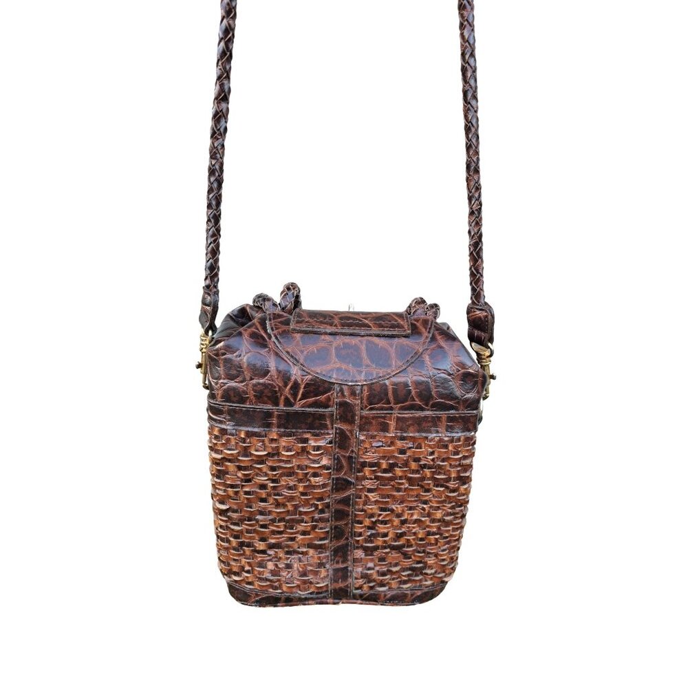 Vintage 1980s Warren Reed Brown Woven & Croc Embossed Shoulder Bag Purse